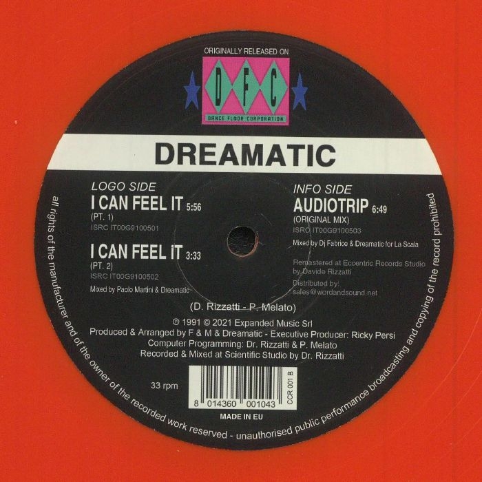 ( CCR 001 ) DREAMATIC - I Can Feel It (reissue) (limited 180 gram  orange vinyl 12") Club Culture Rarities
