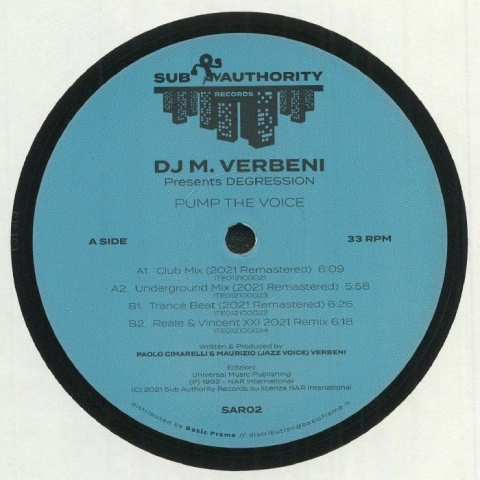 ( SAR 02 ) DJ M VERBENI presents DEGRESSION - Pump The Voice ( 12" reissue) Sub Authority